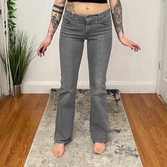 Moschino Low Rise Stretch Denim Flare Jeans Zipper Fly Size 27 Gray - Picture 1 of 9